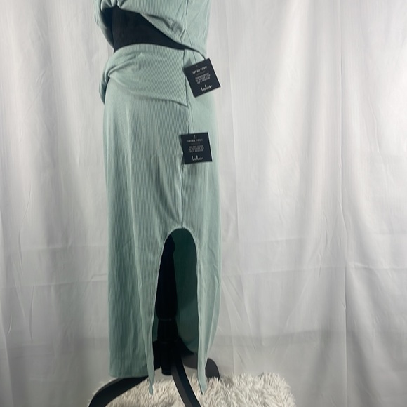 Lulus make my move mint blue ribbed tie front two piece midi dress, XL - Picture 5 of 14